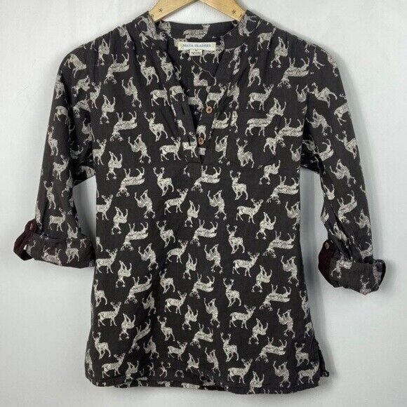 Modcloth Mata Traders Near and Deer Popover Shirt Womens Size XS Brown Cotton‎ - Picture 12 of 12
